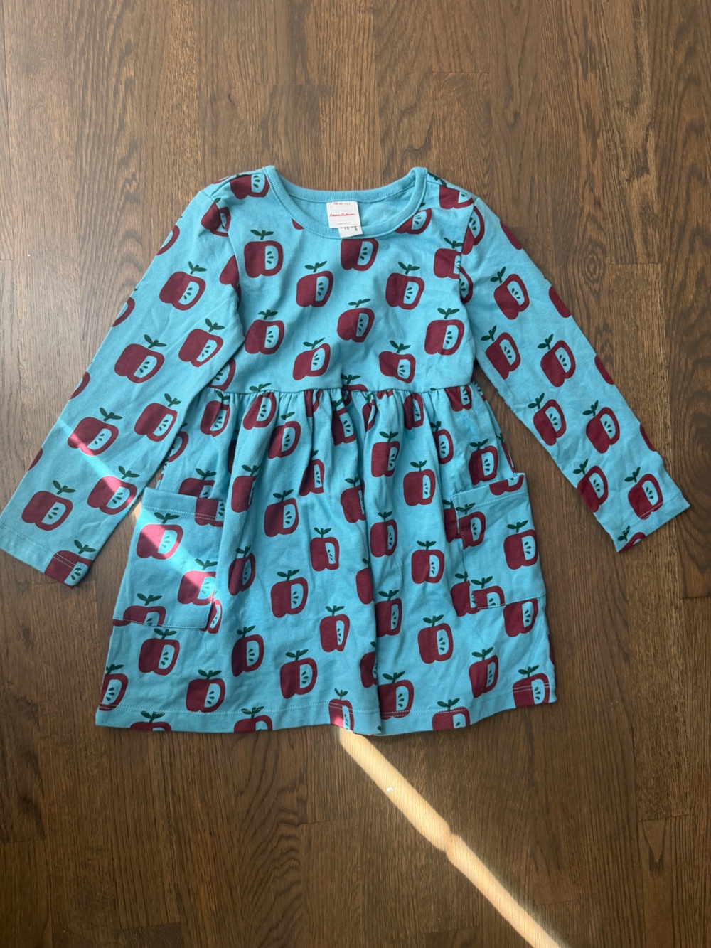 Hanna Anderson Kids Blue Apple-Print Long Sleeve Pajama Dress